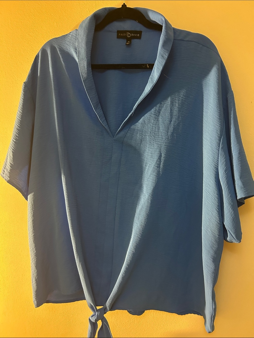 Fred David Slate Blue Tie-Front V-Neck Blouse